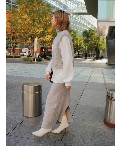 Green　Parks（グリーンパークス）の「ケーブルニットスカート（スカート・レディース・ベージュ/アイボリー/杢グレー・FREE）」の15枚目の写真