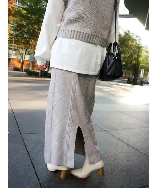 Green　Parks（グリーンパークス）の「ケーブルニットスカート（スカート・レディース・ベージュ/アイボリー/杢グレー・FREE）」の20枚目の写真