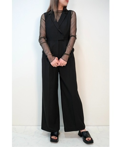 CECIL McBEE（セシルマクビー）の「襟付きオールインワン（サロペット/オーバーオール・レディース・ブラック/グレー・MEDIUM/LARGE）」の5枚目の写真