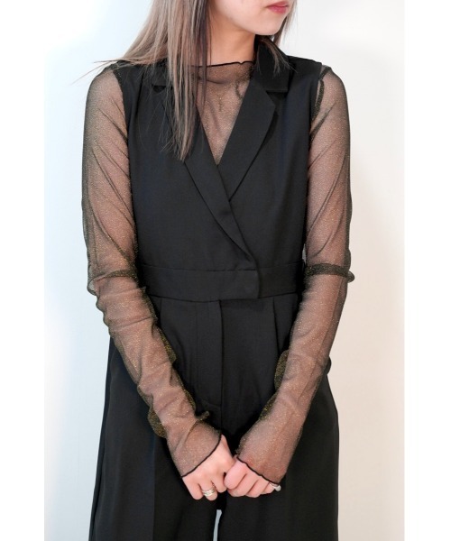 CECIL McBEE（セシルマクビー）の「襟付きオールインワン（サロペット/オーバーオール・レディース・ブラック/グレー・MEDIUM/LARGE）」の7枚目の写真