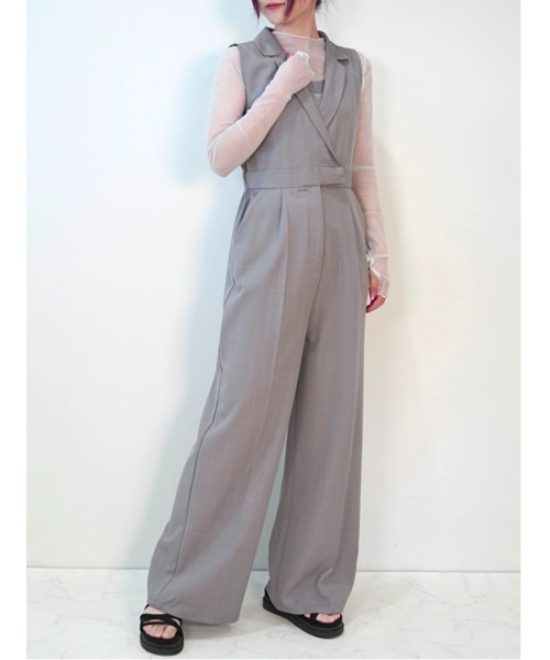 CECIL McBEE（セシルマクビー）の「襟付きオールインワン（サロペット/オーバーオール・レディース・ブラック/グレー・MEDIUM/LARGE）」の8枚目の写真