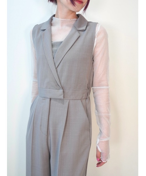 CECIL McBEE（セシルマクビー）の「襟付きオールインワン（サロペット/オーバーオール・レディース・ブラック/グレー・MEDIUM/LARGE）」の9枚目の写真