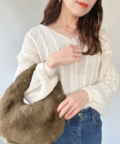 Miniministore(ミニミニストア)の「エコファーバッグ ワンハンドルバッグ秋冬(ハンドバッグ・レディース・ブラウン/イエロー/ベージュ/アイボリー/グリーン/ピンク/ブラック・FREE)」の15枚目の写真