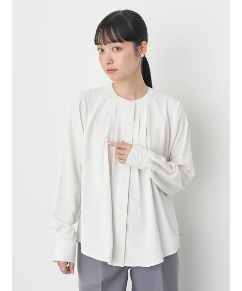 ブラウス シャツ 変形タック ノーカラー ブラウス レディース BEAMS HEART（ビームス ハート）変形タック ノーカラー ブラウス