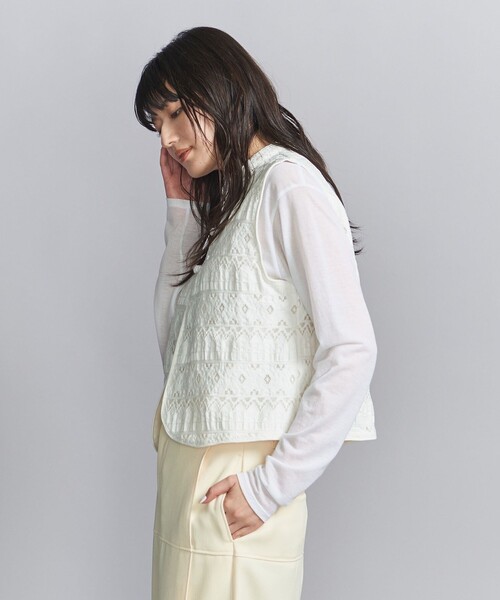 UNITED ARROWS ギャザー フリル リボン ノースリーブ ブラウス