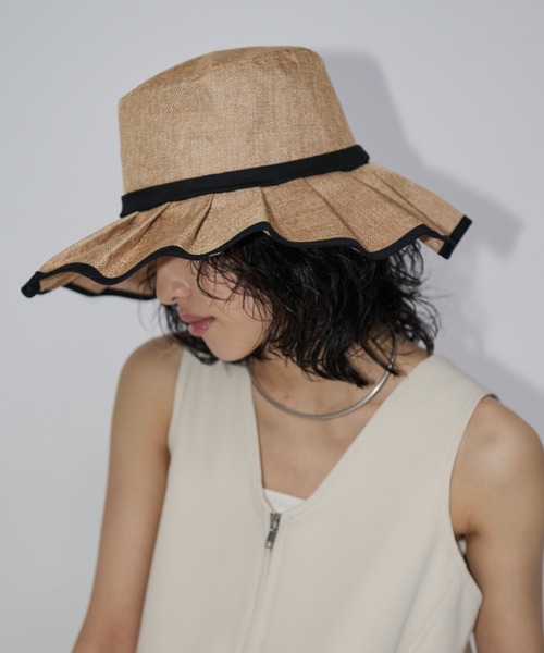 Aunt Marie's(アントマリーズ)の「バイカラージュートフリルHAT(ハット・レディース・ブラウン/ベージュ・FREE)」の2枚目の写真