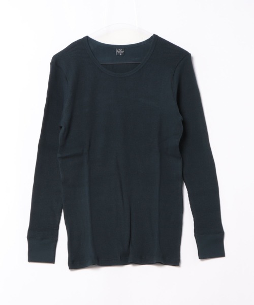 VIBGYOR(ヴィブジョー)の「ワッフル 長袖 袖口リブ クルーネック(Tシャツ/カットソー・メンズ・ブラック/ライトピンク/杢グレー/ネイビー/ホワイト・MEDIUM/LARGE)」の4枚目の写真