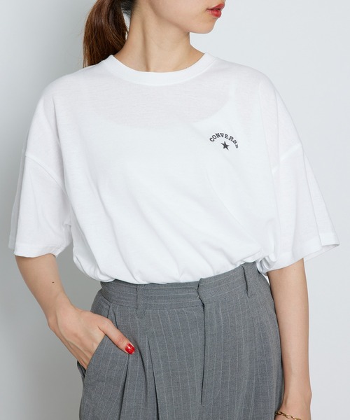 CONVERSE(コンバース)の「【CONVERSE】コンバースロゴワンポイント刺繍Tシャツ /4282-9832(Tシャツ/カットソー・レディース・ピンク/ホワイト/ライトグレー/ライトグリーン・M/L)」の8枚目の写真