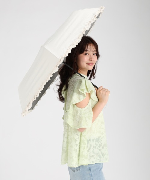 【未使用】サンドレス ショート傘 日傘 晴雨兼用 1級 フリル UV加工 グレー 未使用】サンドレス ショート傘 日傘 晴雨兼用 1級 フリル UV