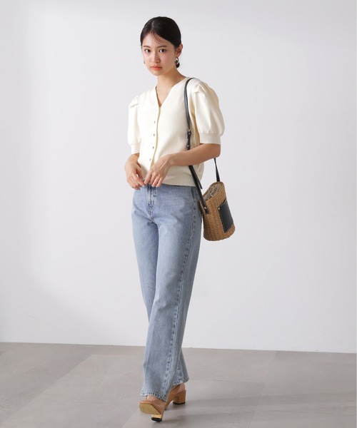 N.（N. Natural Beauty Basic）（エヌエヌナチュラルビューティーベーシック）の「◆タックショルダーキーネックニット（カーディガン/ボレロ・レディース・オフホワイト/スミクロ/オレンジ・MEDIUM）」の8枚目の写真