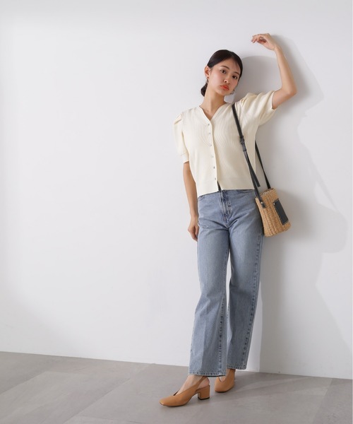 N.（N. Natural Beauty Basic）（エヌエヌナチュラルビューティーベーシック）の「◆タックショルダーキーネックニット（カーディガン/ボレロ・レディース・オフホワイト/スミクロ/オレンジ・MEDIUM）」の10枚目の写真