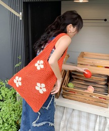 フラワーメッシュニットバッグ　エコバッグ