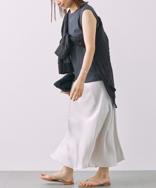 BABYLONE（バビロン）の「コットンリネンスラブノースリカットソー（タンクトップ・レディース・オフホワイト/ピンク/チャコール・フリー）」の20枚目の写真