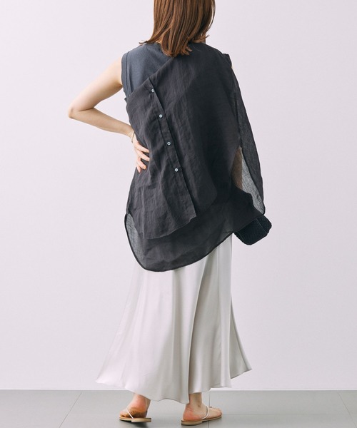 BABYLONE（バビロン）の「コットンリネンスラブノースリカットソー（タンクトップ・レディース・オフホワイト/ピンク/チャコール・フリー）」の21枚目の写真