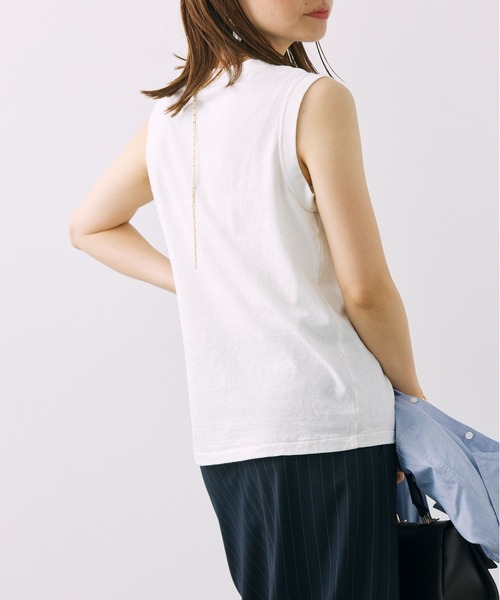 BABYLONE（バビロン）の「コットンリネンスラブノースリカットソー（タンクトップ・レディース・オフホワイト/ピンク/チャコール・フリー）」の6枚目の写真