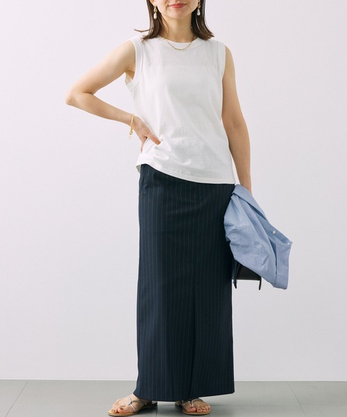 BABYLONE（バビロン）の「コットンリネンスラブノースリカットソー（タンクトップ・レディース・オフホワイト/ピンク/チャコール・フリー）」の7枚目の写真