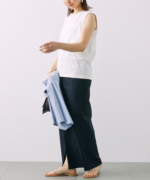 BABYLONE（バビロン）の「コットンリネンスラブノースリカットソー（タンクトップ・レディース・オフホワイト/ピンク/チャコール・フリー）」の8枚目の写真