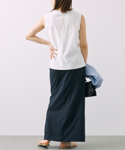 BABYLONE（バビロン）の「コットンリネンスラブノースリカットソー（タンクトップ・レディース・オフホワイト/ピンク/チャコール・フリー）」の9枚目の写真