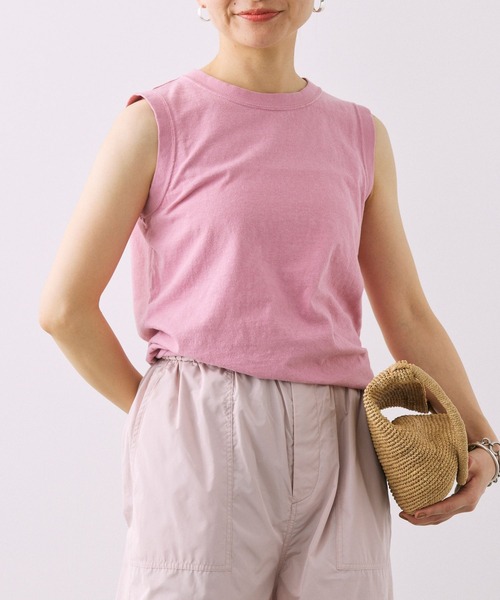 BABYLONE（バビロン）の「コットンリネンスラブノースリカットソー（タンクトップ・レディース・オフホワイト/ピンク/チャコール・フリー）」の10枚目の写真