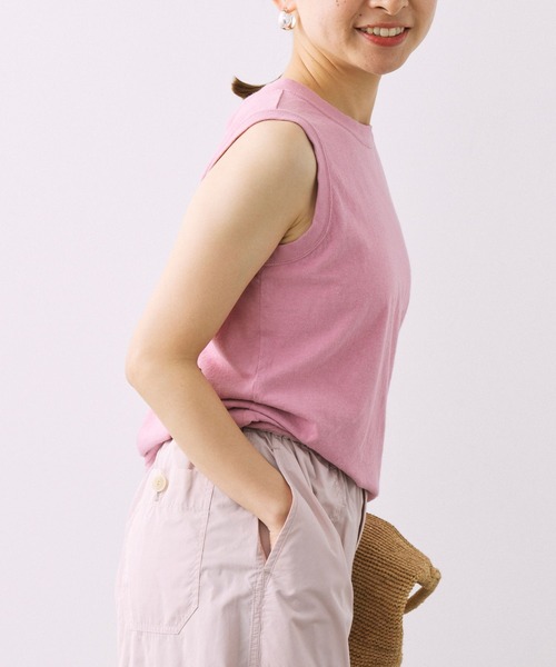 BABYLONE（バビロン）の「コットンリネンスラブノースリカットソー（タンクトップ・レディース・オフホワイト/ピンク/チャコール・フリー）」の11枚目の写真