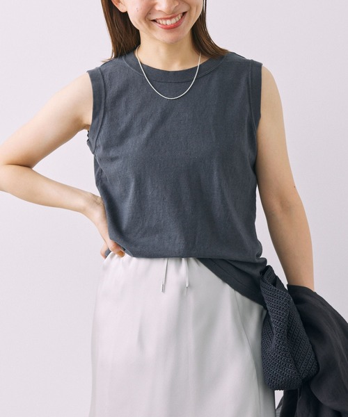 BABYLONE（バビロン）の「コットンリネンスラブノースリカットソー（タンクトップ・レディース・オフホワイト/ピンク/チャコール・フリー）」の16枚目の写真