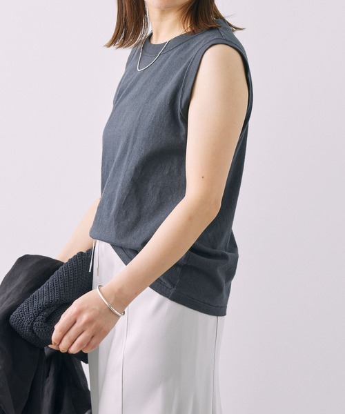 BABYLONE（バビロン）の「コットンリネンスラブノースリカットソー（タンクトップ・レディース・オフホワイト/ピンク/チャコール・フリー）」の17枚目の写真