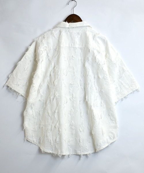 Starting Over(スターティングオーバー)の「flower pattern fringe shirt/花柄 フリンジ シャツ/半袖シャツ(シャツ/ブラウス・メンズ・ホワイト/ブラック/ブラック系その他・M/L/XL)」の4枚目の写真