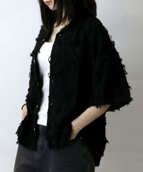 Starting Over(スターティングオーバー)の「flower pattern fringe shirt/花柄 フリンジ シャツ/半袖シャツ(シャツ/ブラウス・メンズ・ホワイト/ブラック/ブラック系その他・M/L/XL)」の14枚目の写真