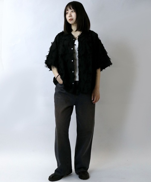 Starting Over(スターティングオーバー)の「flower pattern fringe shirt/花柄 フリンジ シャツ/半袖シャツ(シャツ/ブラウス・メンズ・ホワイト/ブラック/ブラック系その他・M/L/XL)」の16枚目の写真