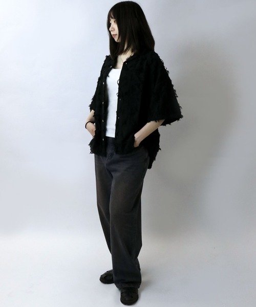 Starting Over(スターティングオーバー)の「flower pattern fringe shirt/花柄 フリンジ シャツ/半袖シャツ(シャツ/ブラウス・メンズ・ホワイト/ブラック/ブラック系その他・M/L/XL)」の17枚目の写真