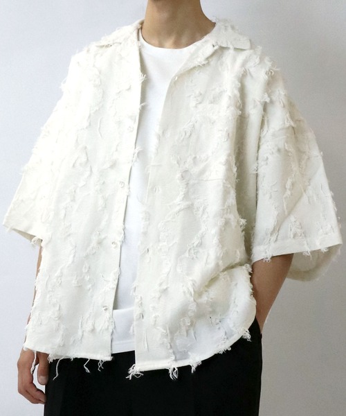 flower pattern fringe shirt/花柄 フリンジ シャツ/半袖シャツ