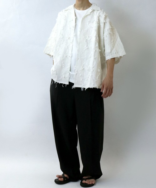 Starting Over(スターティングオーバー)の「flower pattern fringe shirt/花柄 フリンジ シャツ/半袖シャツ(シャツ/ブラウス・メンズ・ホワイト/ブラック/ブラック系その他・M/L/XL)」の12枚目の写真