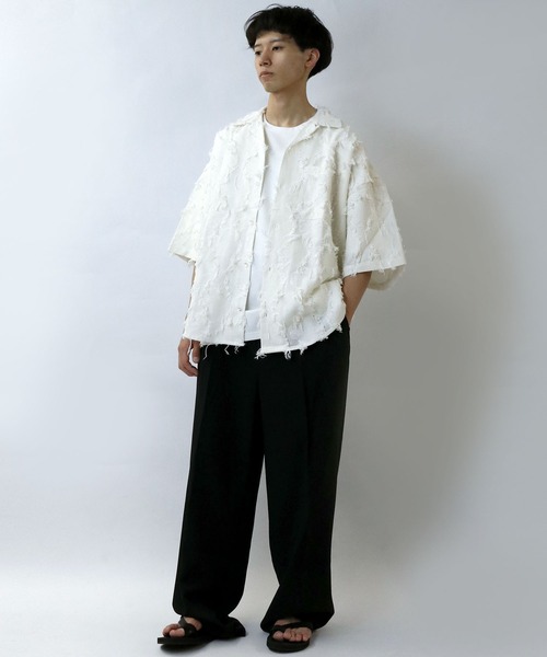 Starting Over(スターティングオーバー)の「flower pattern fringe shirt/花柄 フリンジ シャツ/半袖シャツ(シャツ/ブラウス・メンズ・ホワイト/ブラック/ブラック系その他・M/L/XL)」の13枚目の写真