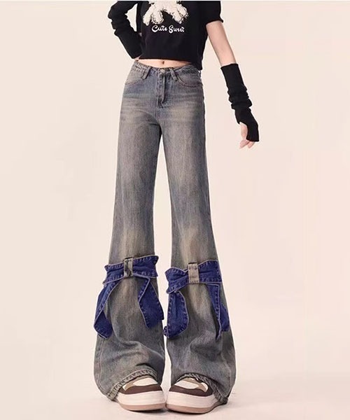 gossip!ロサンゼルス(ゴシップロサンゼルス)の「リボンハイウエストデニムパンツ(デニムパンツ・レディース・ブルー・S/L/M/XS)」の2枚目の写真
