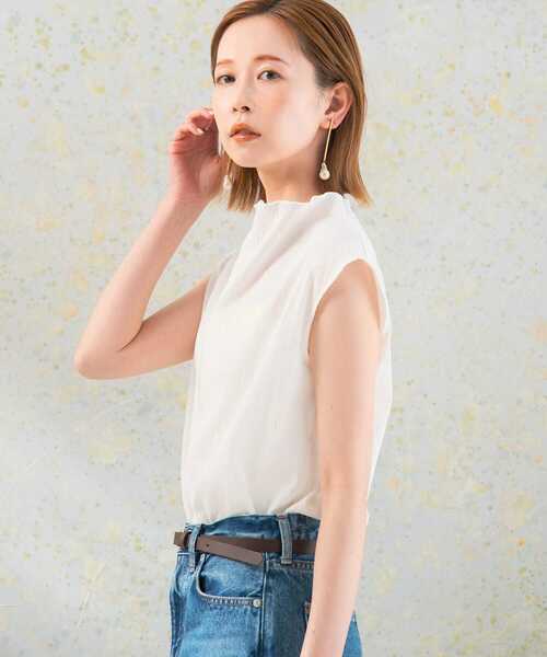 URBAN RESEARCH ROSSO WOMEN（アーバンリサーチ　ロッソ）の「ハイネック楊柳プルオーバー（Tシャツ/カットソー・レディース・グレー系その他/オフホワイト/ブラック・FREE）」の4枚目の写真