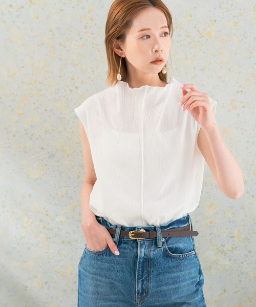 URBAN RESEARCH ROSSO WOMEN（アーバンリサーチ　ロッソ）の「ハイネック楊柳プルオーバー（Tシャツ/カットソー・レディース・グレー系その他/オフホワイト/ブラック・FREE）」の5枚目の写真