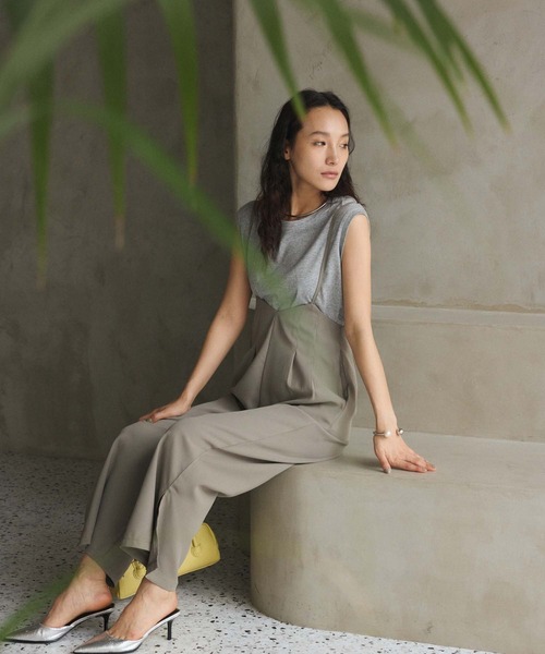 美品✨Aimeine エメイン オールインワン ワイドパンツ ベージュ系 M ドローストリング ベイカー ワイドパンツ[品番：AZ000003345