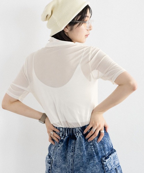 RAGEBLUE（レイジブルー）の「ユニフォームデザインシアーハーフジップ（Tシャツ/カットソー・レディース・ホワイト/ブラック・FREE）」の7枚目の写真