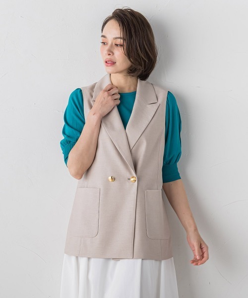 Viaggio Blu(ビアッジョブルー)の「リネンライクバックペプラムジレ≪手洗い可能≫(ベスト・レディース・ネイビー/ベージュ・S/M/L)」の7枚目の写真