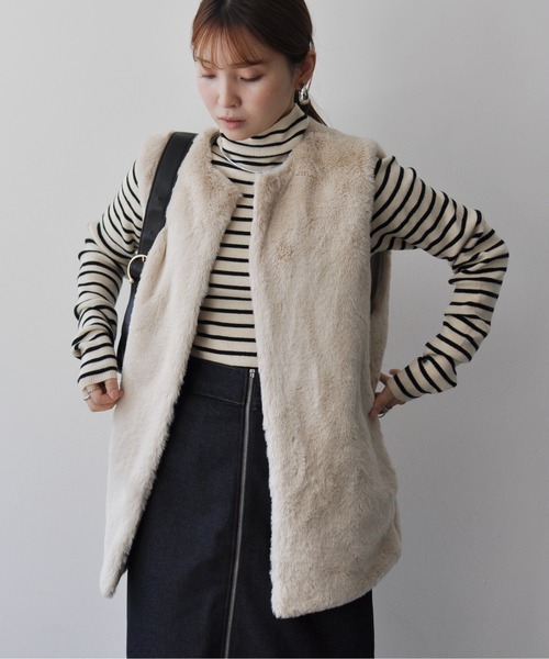 Meli rich（メリーリッチ）の「フェイクエコファーベスト（ベスト・レディース・モカ/アイボリー/ブラック/グレイッシュベージュ・MEDIUM）」の19枚目の写真