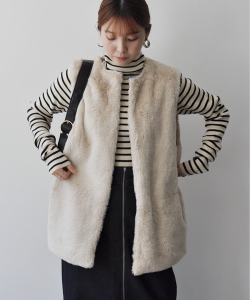 Meli rich（メリーリッチ）の「フェイクエコファーベスト（ベスト・レディース・モカ/アイボリー/ブラック/グレイッシュベージュ・MEDIUM）」の21枚目の写真