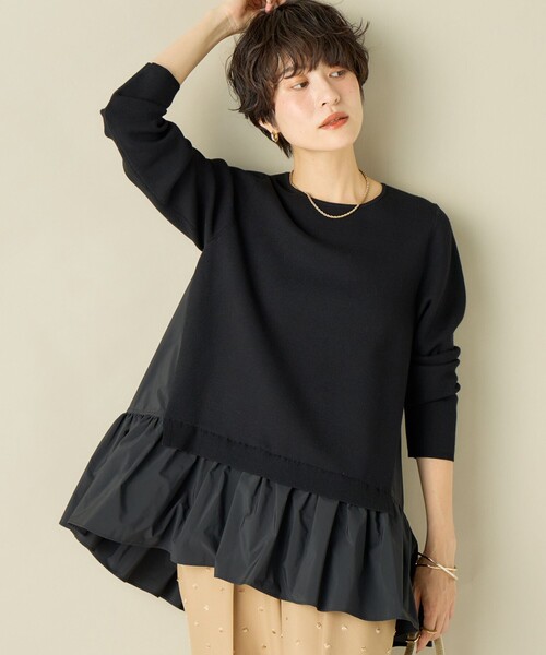 NOLLEY’S（ノーリーズ）の「《手洗い可能》後ろ布帛ミラノリブチュニック（ニット/セーター・レディース・ホワイト系その他4/ブラック/ネイビー・38）」の3枚目の写真