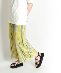 マーブル柄 セルフカット プリーツワイドパンツ