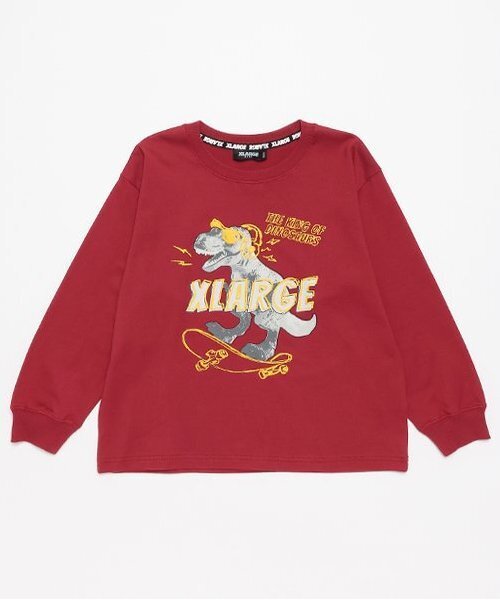 XLARGE KIDS（エクストララージキッズ）の「スケボー恐竜長袖Tシャツ（Tシャツ/カットソー・キッズ・ホワイト/ブラック/エンジ・120cm/130cm/140cm/80ｃｍ/90cm/110cm/100cm）」の3枚目の写真