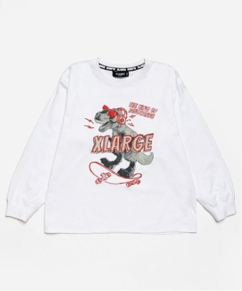 XLARGE KIDS（エクストララージキッズ）の「スケボー恐竜長袖Tシャツ（Tシャツ/カットソー・キッズ・ホワイト/ブラック/エンジ・120cm/130cm/140cm/80ｃｍ/90cm/110cm/100cm）」の2枚目の写真