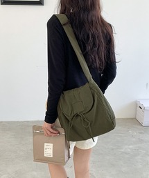 リボン付フラップ ナイロン ショルダーバッグ cula977