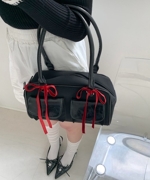 Teem Store（チームストア）の「スクエア ボストンリボンミニバッグ（ボストンバッグ・レディース・ブラック/ブラック系その他・F）」の9枚目の写真
