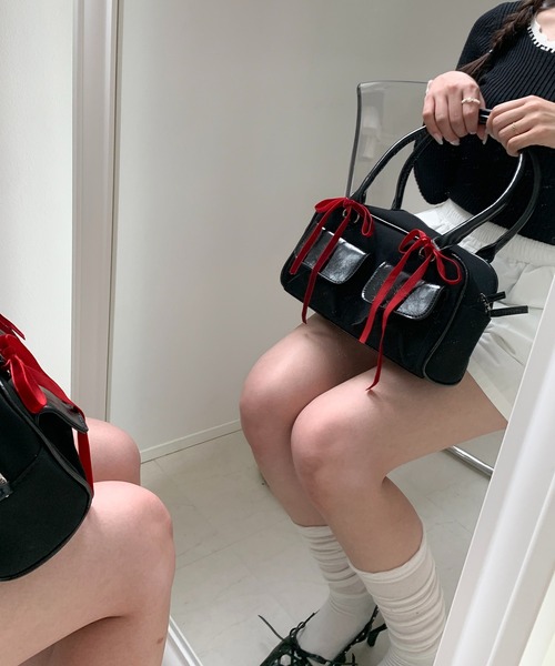 Teem Store（チームストア）の「スクエア ボストンリボンミニバッグ（ボストンバッグ・レディース・ブラック/ブラック系その他・F）」の10枚目の写真