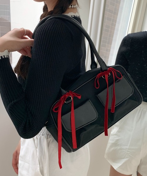 Teem Store（チームストア）の「スクエア ボストンリボンミニバッグ（ボストンバッグ・レディース・ブラック/ブラック系その他・F）」の12枚目の写真