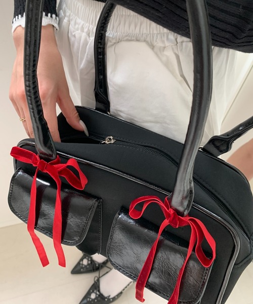 Teem Store（チームストア）の「スクエア ボストンリボンミニバッグ（ボストンバッグ・レディース・ブラック/ブラック系その他・F）」の13枚目の写真
